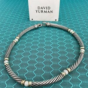 Authentic David Yurman silver, gold and pearl necklace - approx. 17 inches.